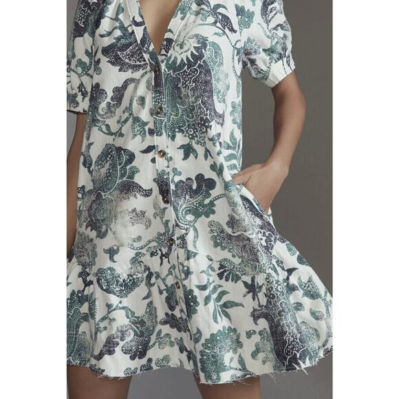 NWT Anthropologie x Pilcro Printed Puff Sleeve Dress Cotton Linen Blend Small - Picture 4 of 16